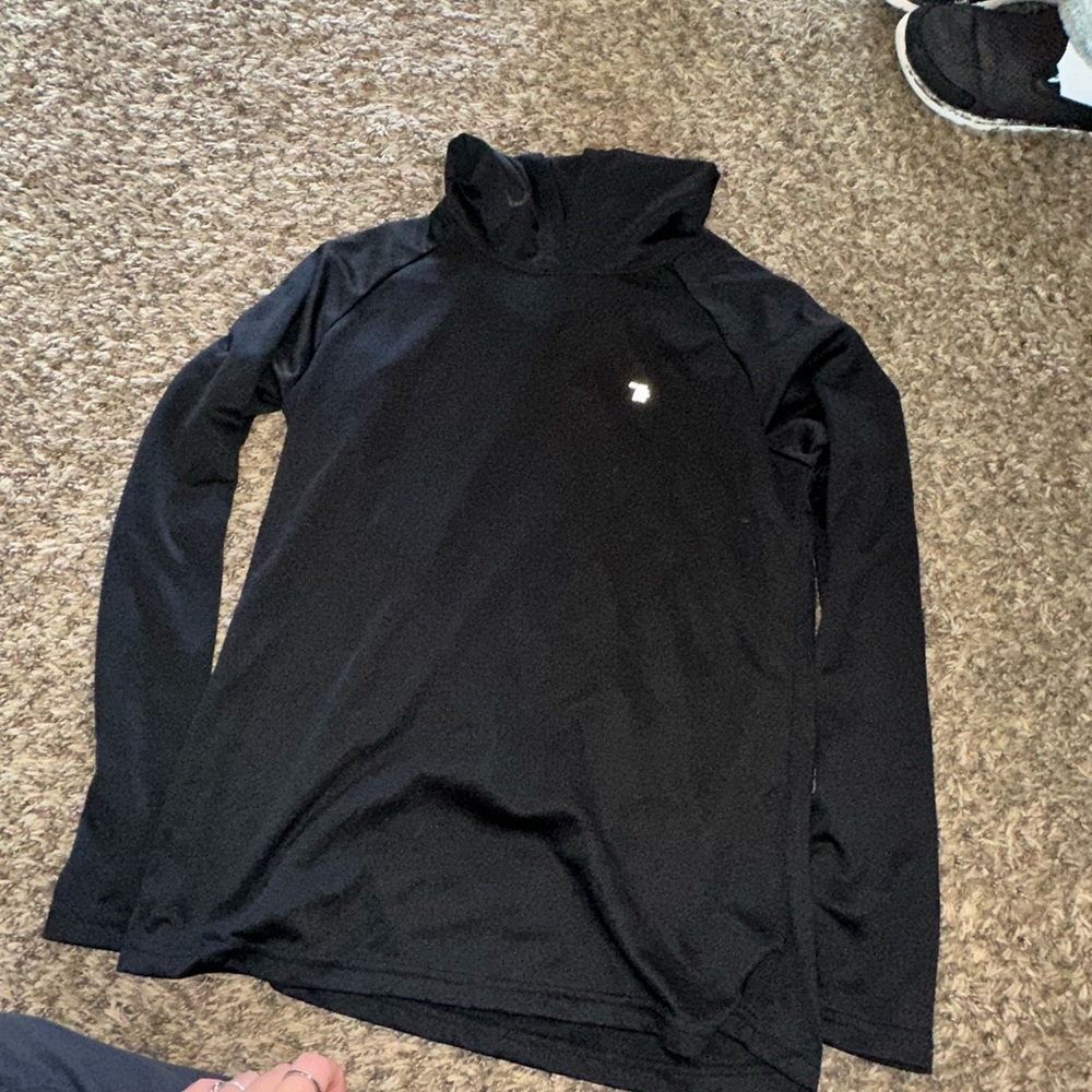 Black Long Sleeve Hoodie Top with Small White Logo